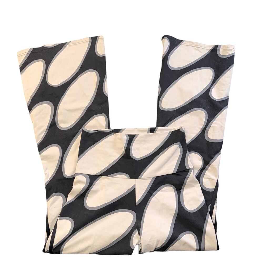 Adidas x Marimekko Flare Leg Pants Black Cream Graphic Print High Rise Sports S - Picture 4 of 5